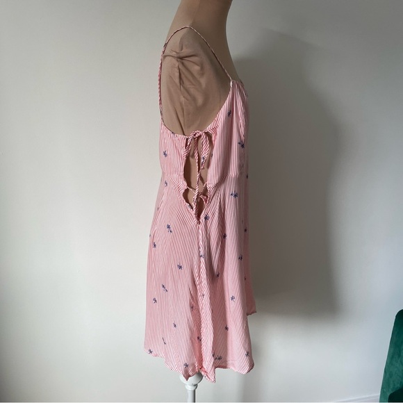 Free People Red White Pinstripe Palm Tree Print Side Ties Mini Dress Size Med - Picture 4 of 8